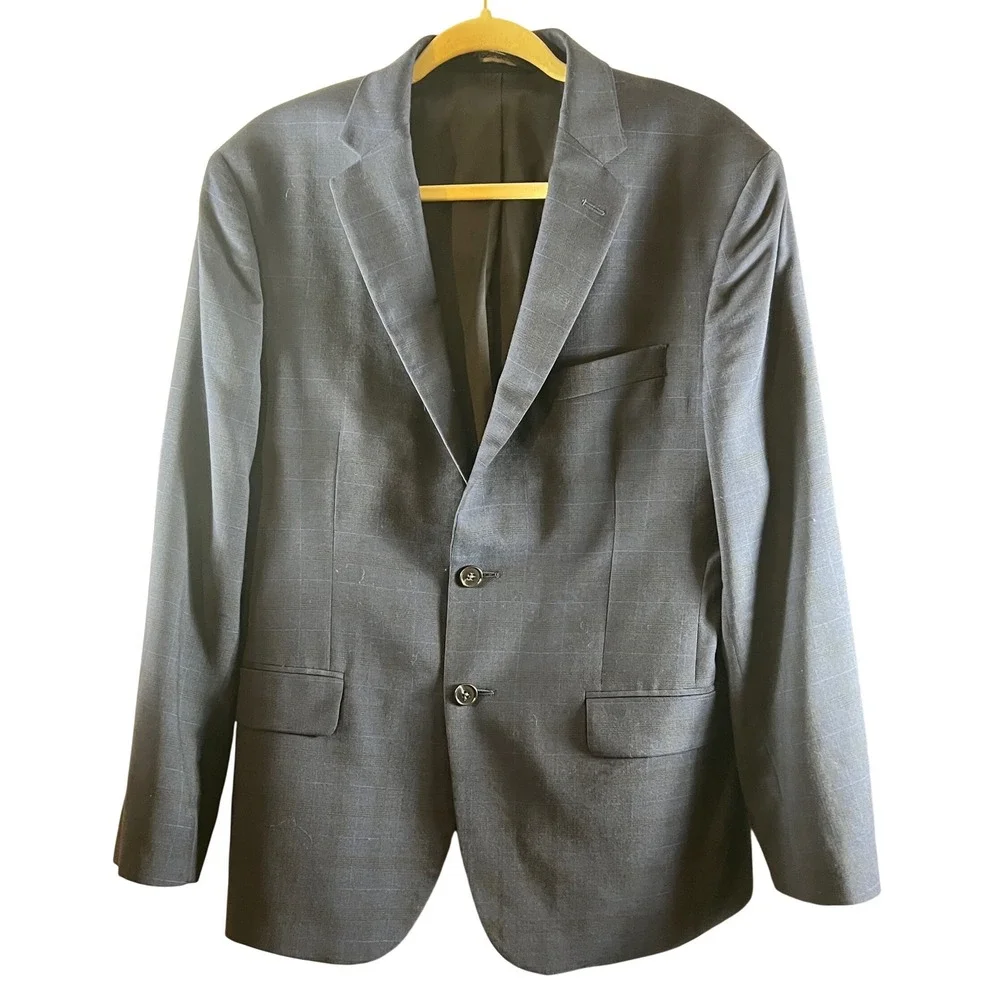 JOS A BANK TRAVELER Mens Wool Blazer Sport Coat Navy Blue‎ Plaid Size 40S